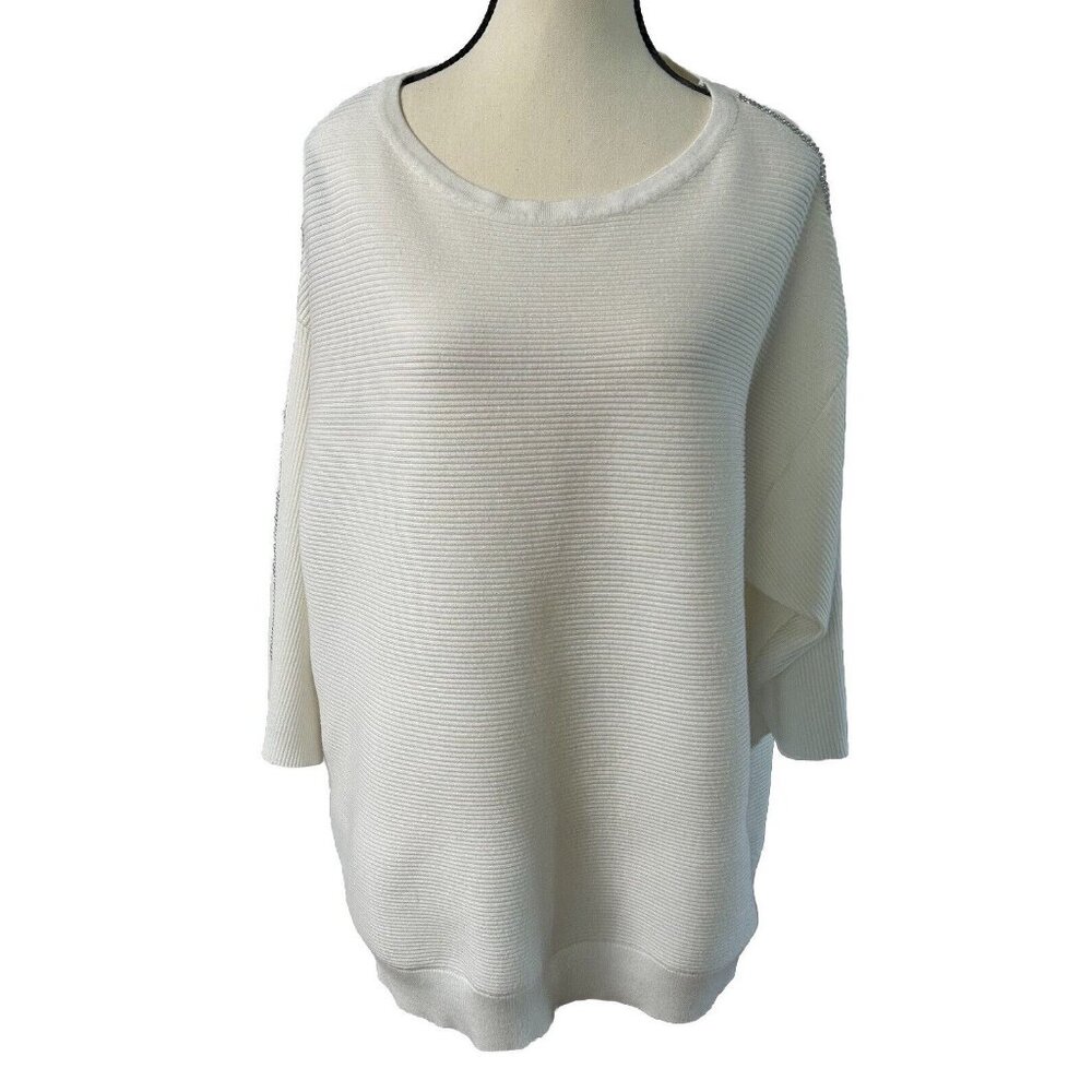 A Love Story Blouse Women's Plus Size 2X Winter White Rhinestone Sparkly B46